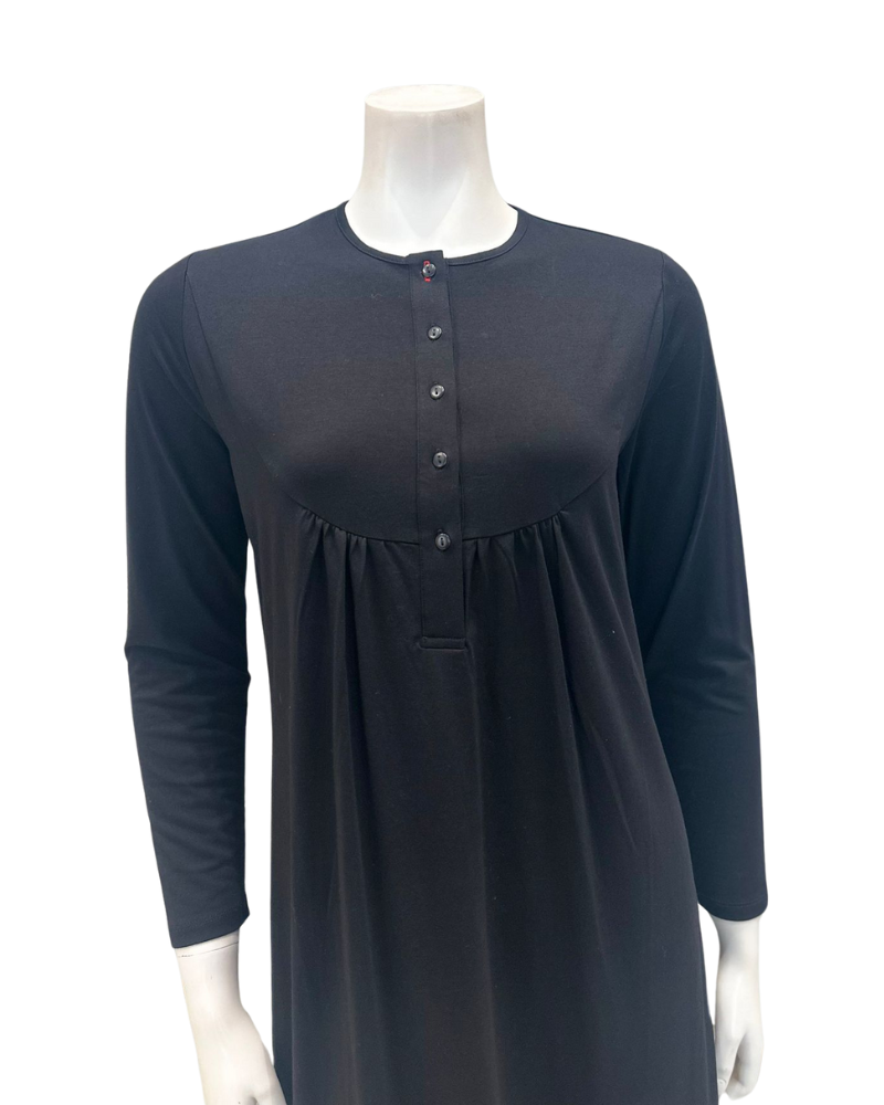 Chicolli N5030-23A Black Swing Bamboo Cotton Button Down Nightgown myselflingerie.com