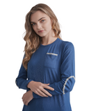 Ellwi 1320 Ecru Stitch Royal Blue Cotton Nursing Nightgown Myselflingerie.com