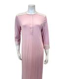 Pen-ky 12959 Dusty Pink Lace Trim and Cuff Cotton Button Down Nightgown Myselflingerie.com