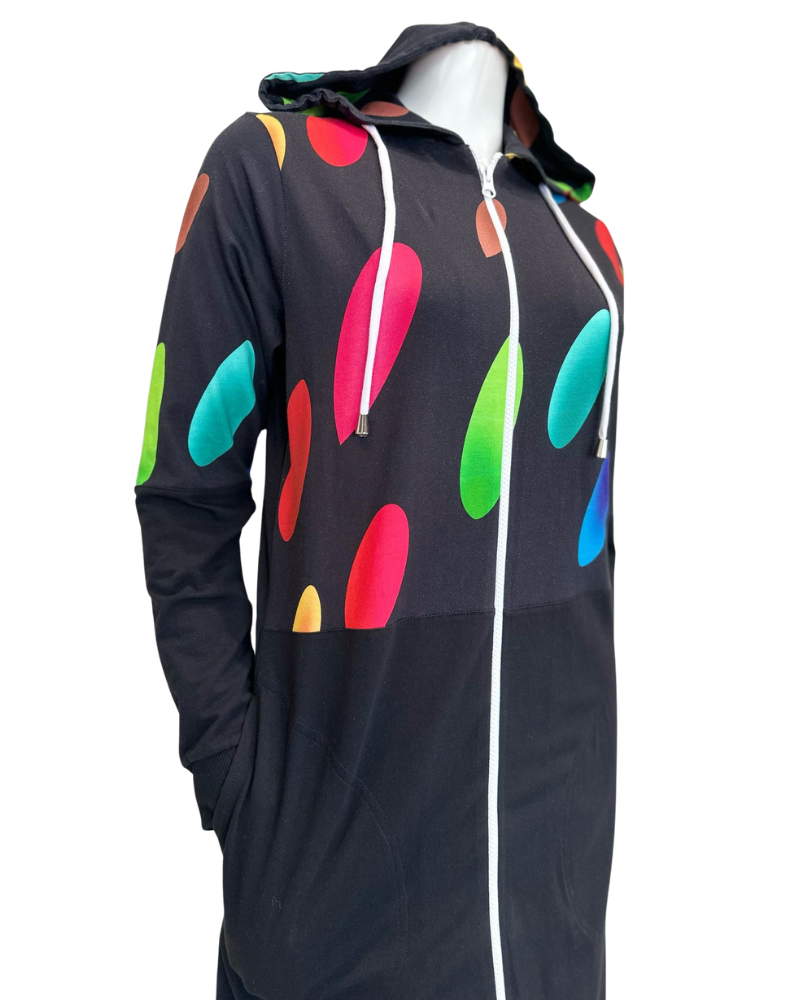 ESPi ANT230 Multi Color Circles Print Black Cotton Teen Hoodie Myselflingerie.com