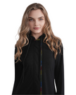 Ellwi 1319 Blanket Stitch Black Hood Zippered Morning Robe Myselflingerie.com
