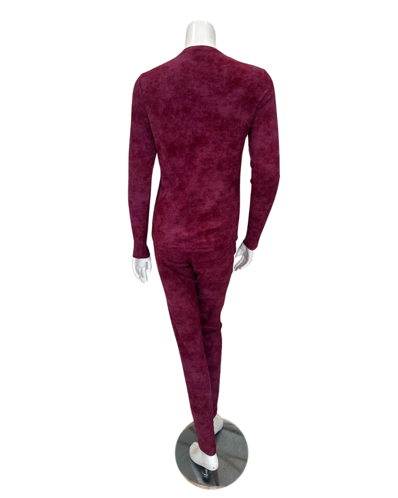 Angelice S-7143 Merlot Emblem Ribbed V Neck Modal Pajamas Set Myselflingerie.com