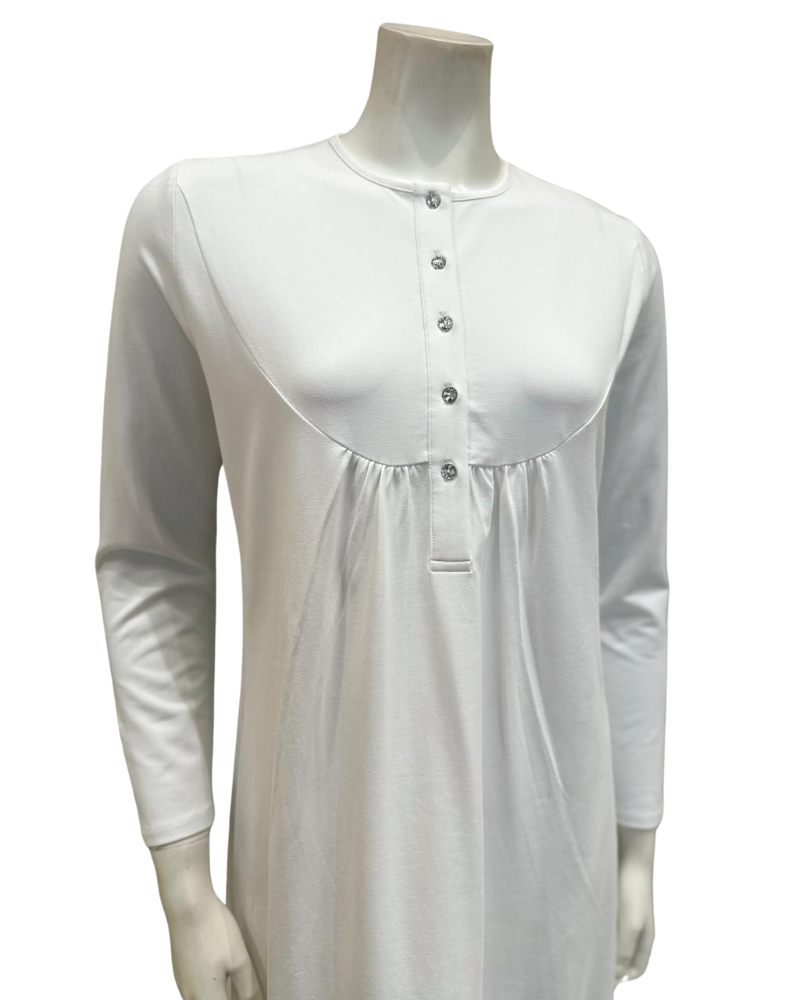 Chicolli N5030-23A White Swing Bamboo Cotton Button Down Nightgown myselflingerie.com