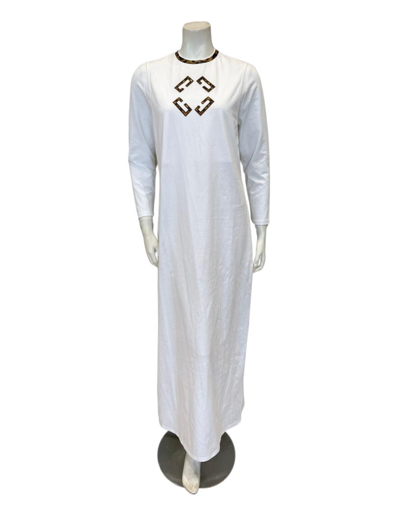 Lunderbeck N5124-25 White Leopard Lace Cotton Coverall Nursing Nightgown Myselflingerie.com