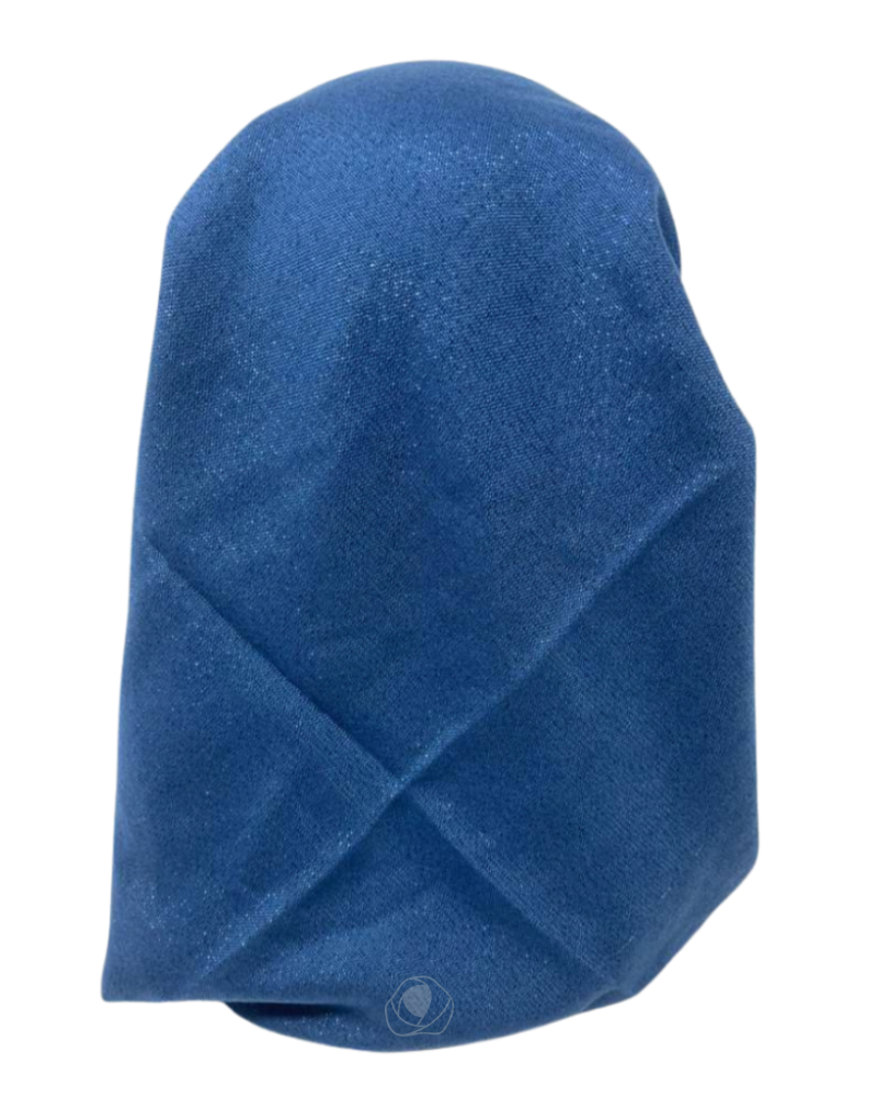 OB-SHIM-MEDBL Solid Medium Blue Shimmer Pre-Tied Open Back Bandanna with Velvet Grip