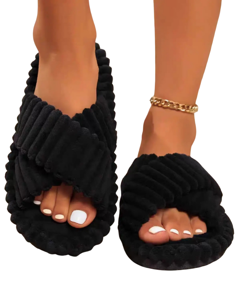 Drifwoo JZ001-B Black Lightweight Plush Slippers Myselflingerie.com