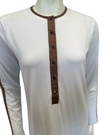 Nico Italy AN823WT White with Tan Trim Snap Front Cotton Nightgown Myselflingerie.com