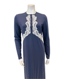 Pen-ky 12957 Carbon Blue Wing Style Lace Trim and Cuff Cotton Button Down Nightgown Myselflingerie.com