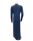 Pen-ky 12957 Carbon Blue Wing Style Lace Trim and Cuff Cotton Button Down Nightgown Myselflingerie.com