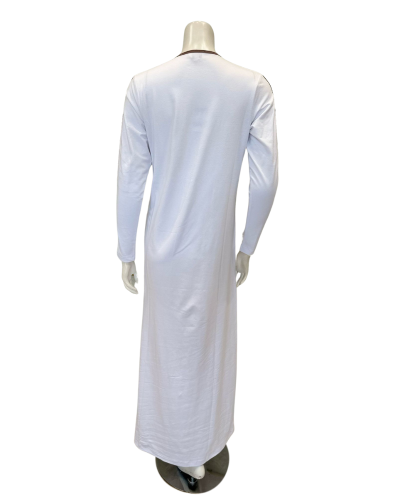 Nico Italy AN823WT White with Tan Trim Snap Front Cotton Nightgown Myselflingerie.com