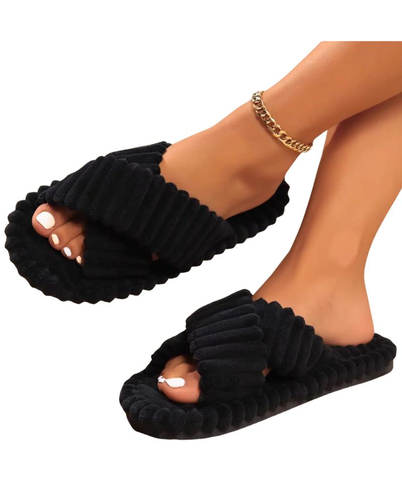 Drifwoo JZ001-B Black Lightweight Plush Slippers Myselflingerie.com