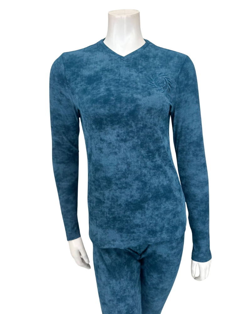 Angelice S-7143 Peacock Emblem Ribbed V Neck Modal Pajamas Set Myselflingerie.com