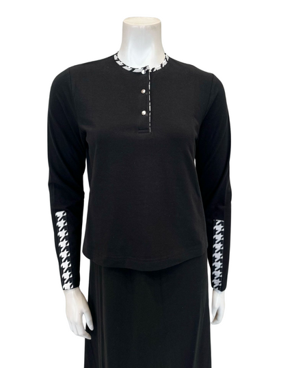 Nico Italy AN1802 Black Pepita Trim Cotton Nursing Nightgown Myselflingerie.com