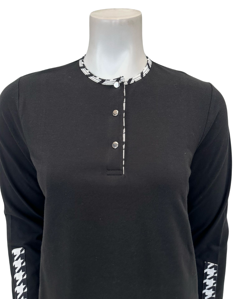 Nico Italy AN1802 Black Pepita Trim Cotton Nursing Nightgown Myselflingerie.com