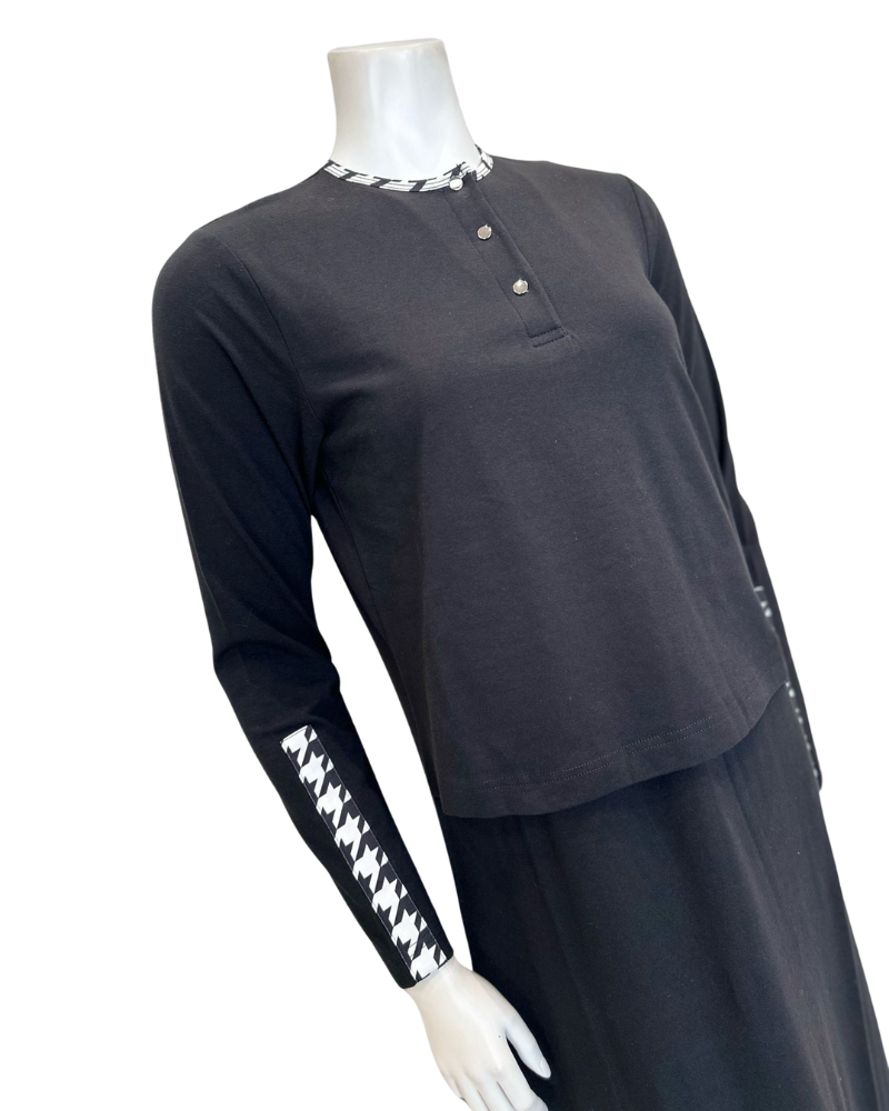 Nico Italy AN1802 Black Pepita Trim Cotton Nursing Nightgown Myselflingerie.com