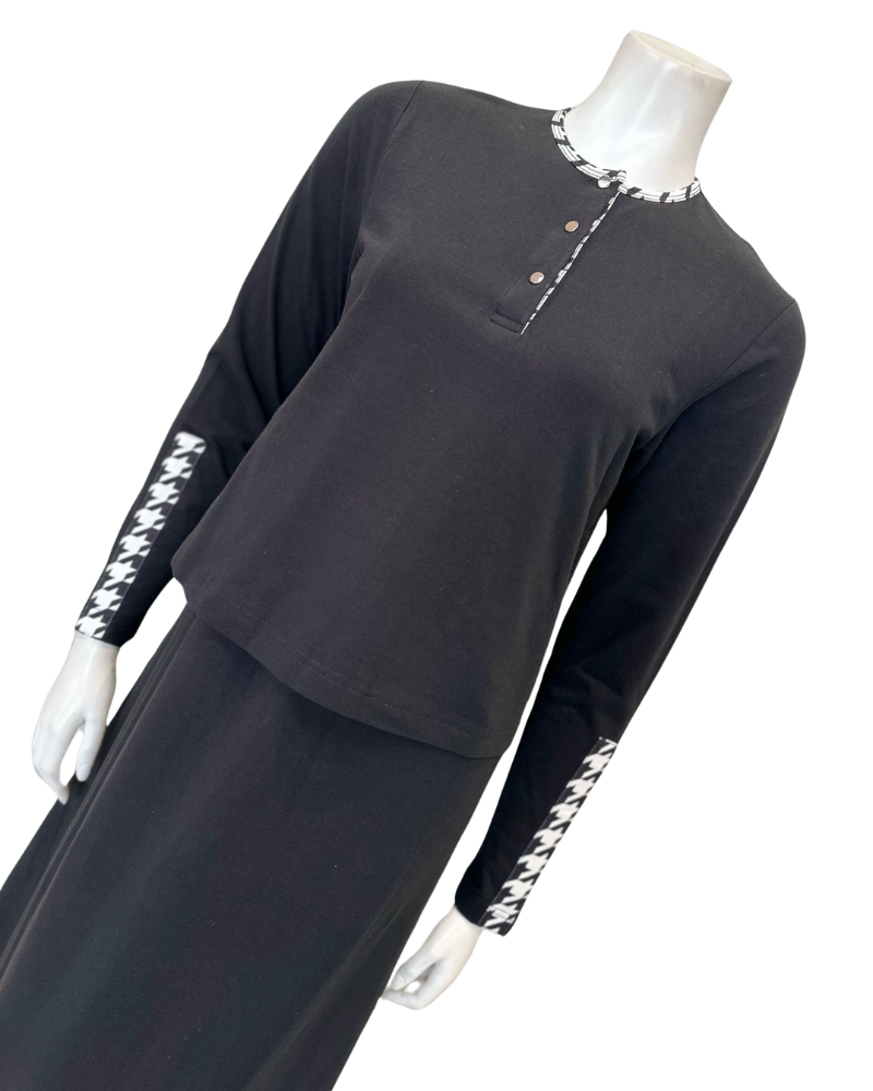 Nico Italy AN1802 Black Pepita Trim Cotton Nursing Nightgown Myselflingerie.com