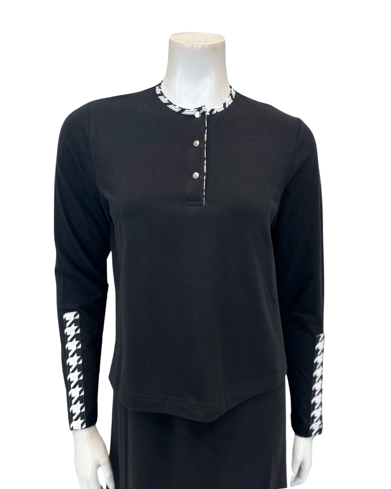 Nico Italy AN1802 Black Pepita Trim Cotton Nursing Nightgown Myselflingerie.com