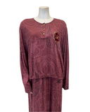 Lunderbeck N5002-23B Burgundy Logo Abstract Floral Nursing Nightgown Myselflingerie.com