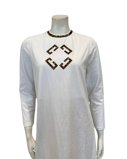 Lunderbeck N5124-25 White Leopard Lace Cotton Coverall Nursing Nightgown Myselflingerie.com