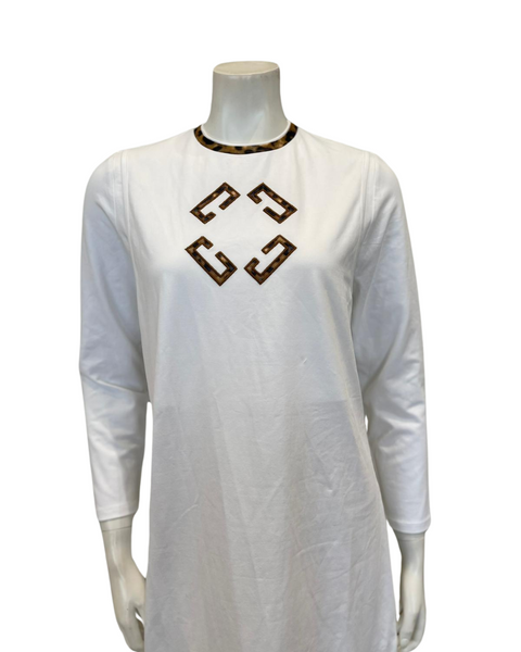 Lunderbeck N5124-25 White Leopard Lace Cotton Coverall Nursing Nightgown Myselflingerie.com