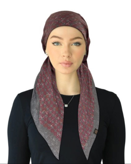 Cherie SPC323A-PNK/GRY Pink/Grey Metallic Dot Design Adjustable Closed Back Pre-Tied Bandanna Myselflingerie.com