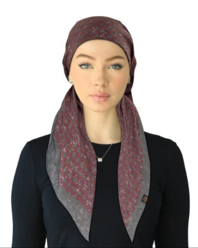 Cherie SPC323A-PNK/GRY Pink/Grey Metallic Dot Design Adjustable Closed Back Pre-Tied Bandanna Myselflingerie.com