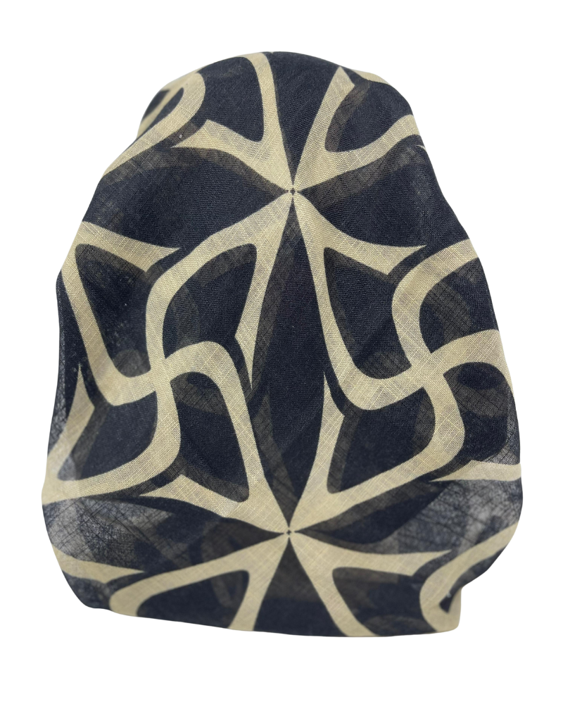 It's Younique OB-FOL-BLK Black/Beige Foliage Pre-Tied Open Back Bandanna with Velvet Grip Myselflingerie.com