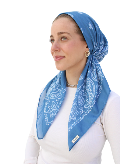 Scarf Bar Paisley Ocean Blue Classic Pre-Tied with Velvet Grip and Short Tails Myselflingerie.com