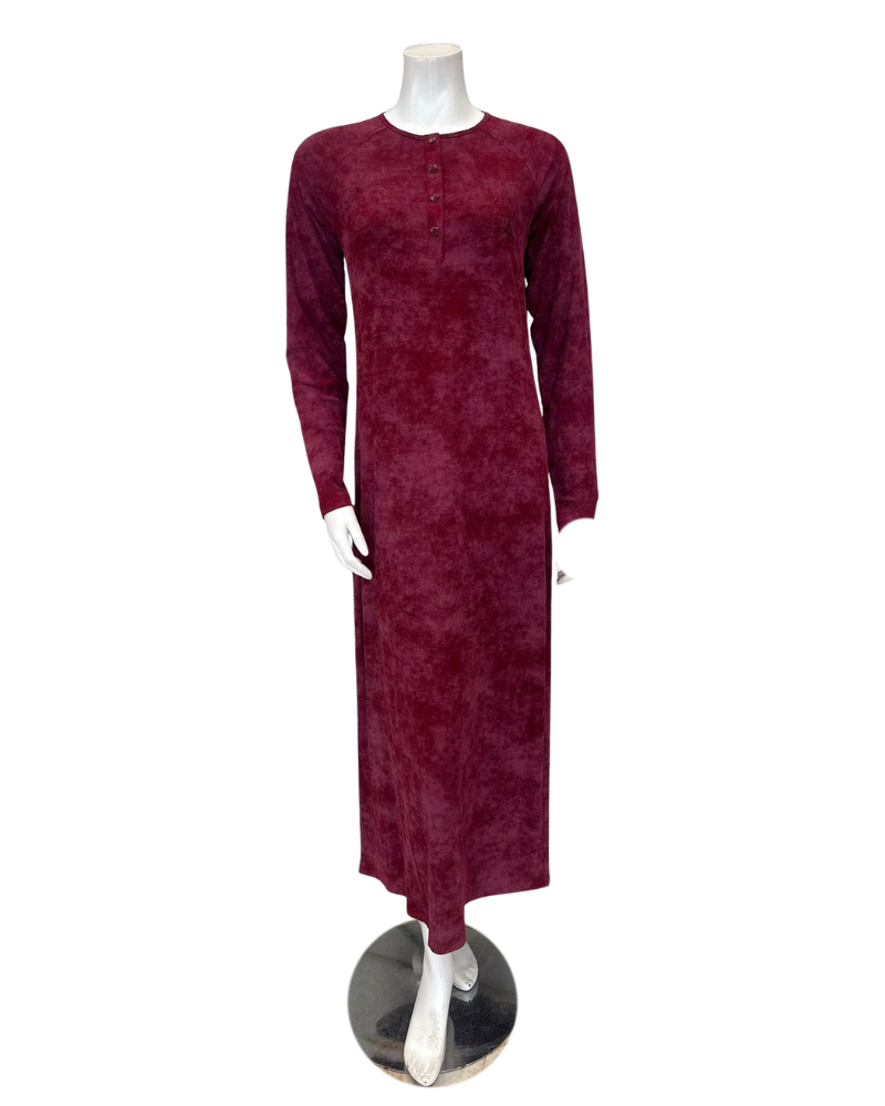 Angelice S-7142 Merlot Logo Snaps Ribbed Modal Nightgown Myselflingerie.com