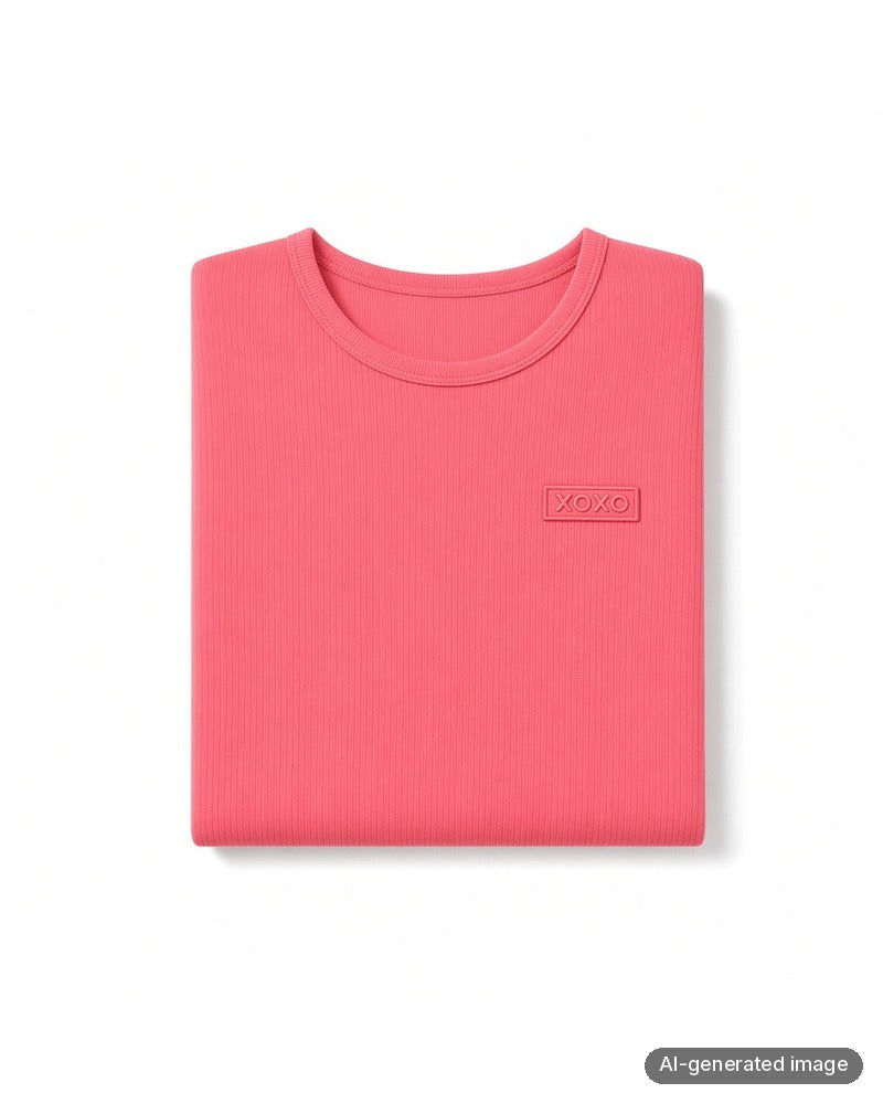 Folded Bee and Dee Bright Coral Classic Ribbed Modal Teen's Nightgown
