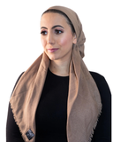 Solid Taupe Fringe Adjustable Pre-Tied Bandanna with Full Grip