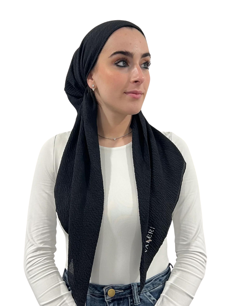 Valeri Black Crinkle Pre-Tied Bandanna with Full Grip myselflingerie.com