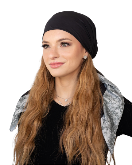 Black with Neutral Toile Border Square Scarf