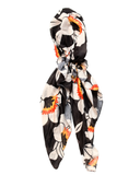 Black and White Florals Print Pre-Tied Bandanna with Full Grip