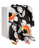 Black and White Florals Print Square Scarf with Full Grip