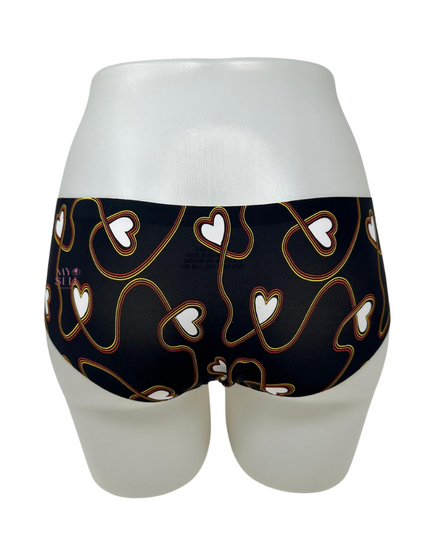 Love Libby 6276 Black Lasso Hearts Print Seamless Laser Cut Hipster myselflingerie.com