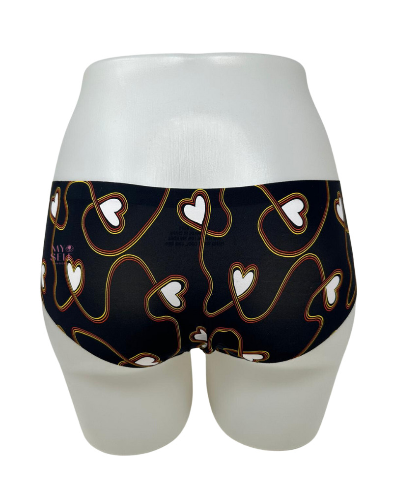 Love Libby 6276 Black Lasso Hearts Print Seamless Laser Cut Hipster myselflingerie.com