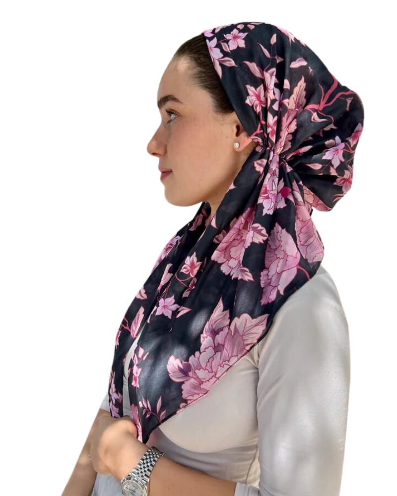 Scarf Bar Pink Black Blossom Classic Pre-Tied Bandanna with Full Grip myselflingerie.com