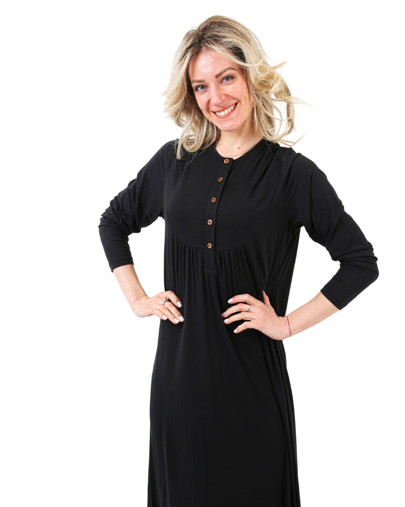 Chicolli N5030-23A Black Swing Bamboo Cotton Button Down Nightgown myselflingerie.com