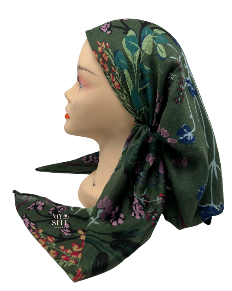Cherie SP248GM Green/Multi Floral Pre-Tied Open Back Bandanna myselflingerie.com