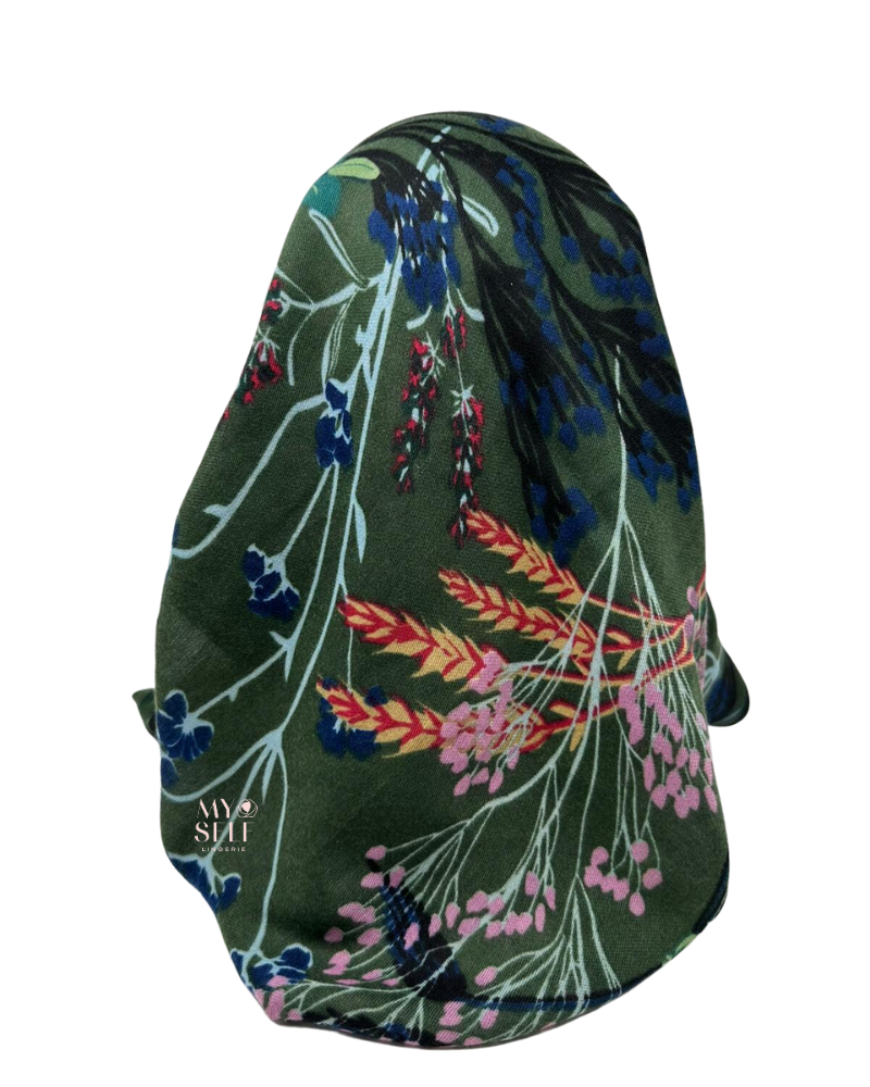 Cherie SP248GM Green/Multi Floral Pre-Tied Open Back Bandanna myselflingerie.com