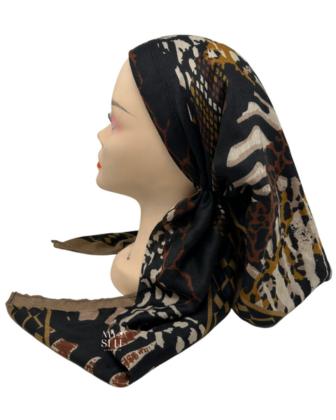 Cherie SP251BR Brown Animal Print Pre-Tied Open Back Bandanna myselflingerie.com