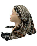 SP253BN Brown Designed Animal Print Pre-Tied Open Back Bandanna