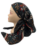 Cherie SP246BK Black Floral Design Pre-Tied Open Back Bandanna myselflingerie.com