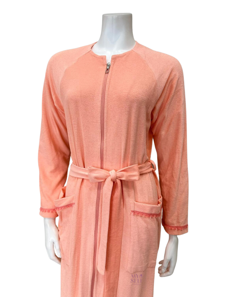 Iora Lingerie 23132RC Sunset Tassel Trim Cotton Zippered French Terry Robe myselflingerie.com