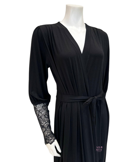 Oh! Zuza 4011 Black Lace Modal Morning Robe myselflingerie.com