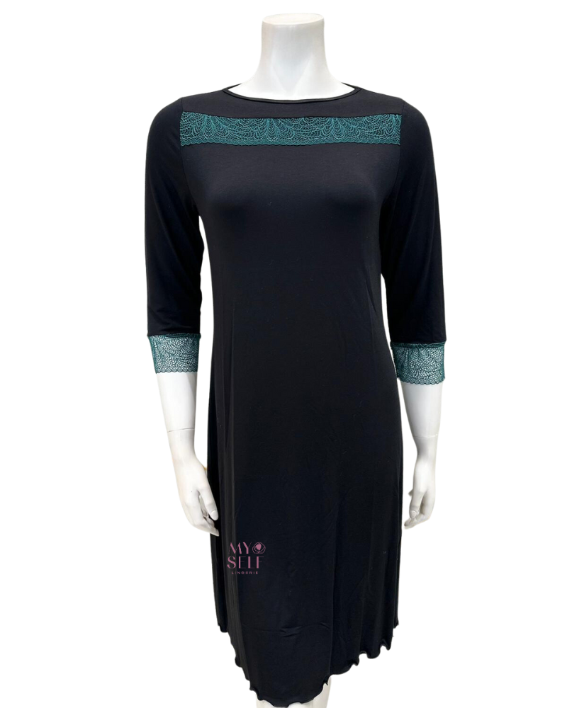 Oh! Zuza M4036 Green Lace Accent Black Modal Nightshirt myselflingerie.com