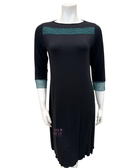 Oh! Zuza M4036 Green Lace Accent Black Modal Nightshirt myselflingerie.com