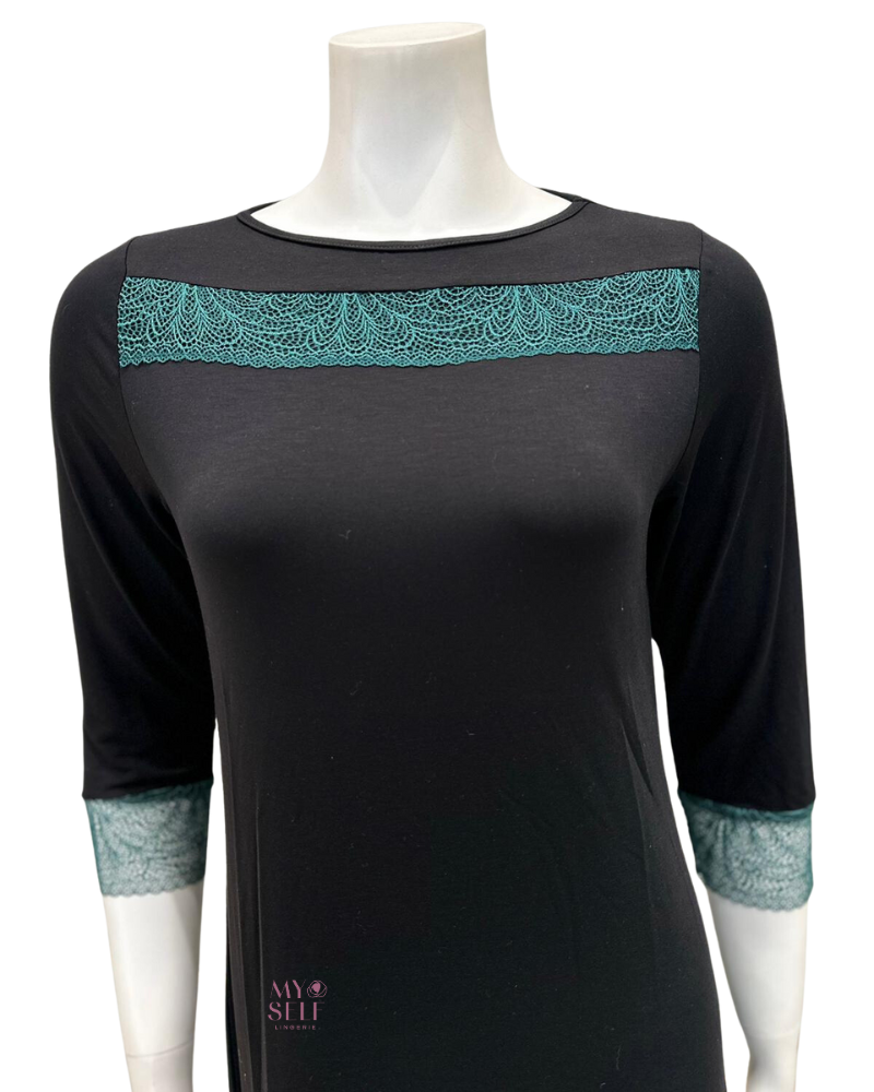 Oh! Zuza M4036 Green Lace Accent Black Modal Nightshirt myselflingerie.com