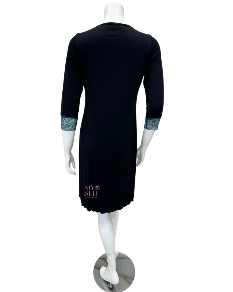 Oh! Zuza M4036 Green Lace Accent Black Modal Nightshirt myselflingerie.com